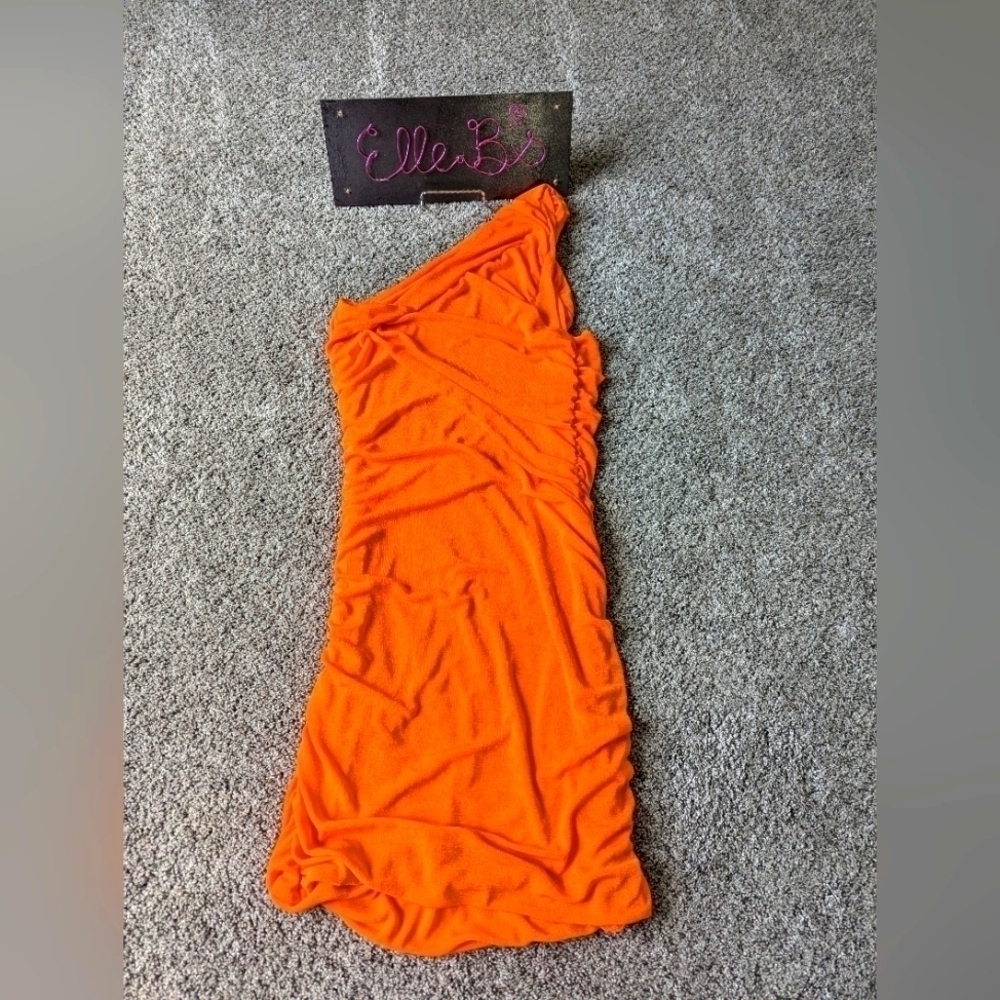 NWOT Orange One Shoulder Side Rouched Mini Dress XL